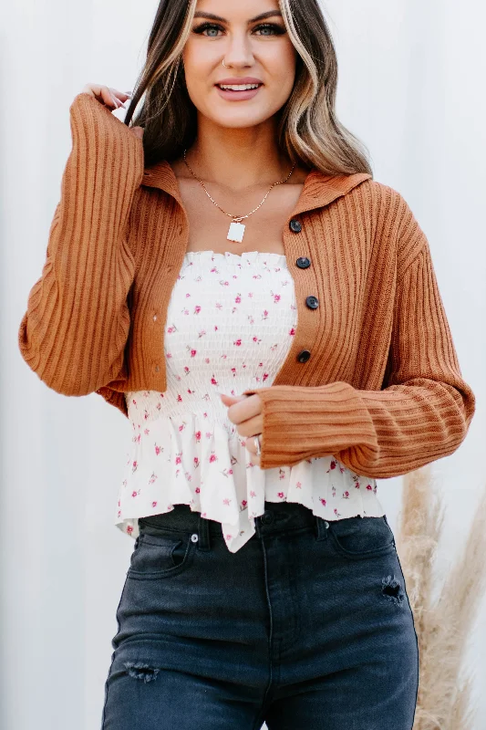 Ester Button-Up Cropped Sweater (Rust) Streetwear Style for 