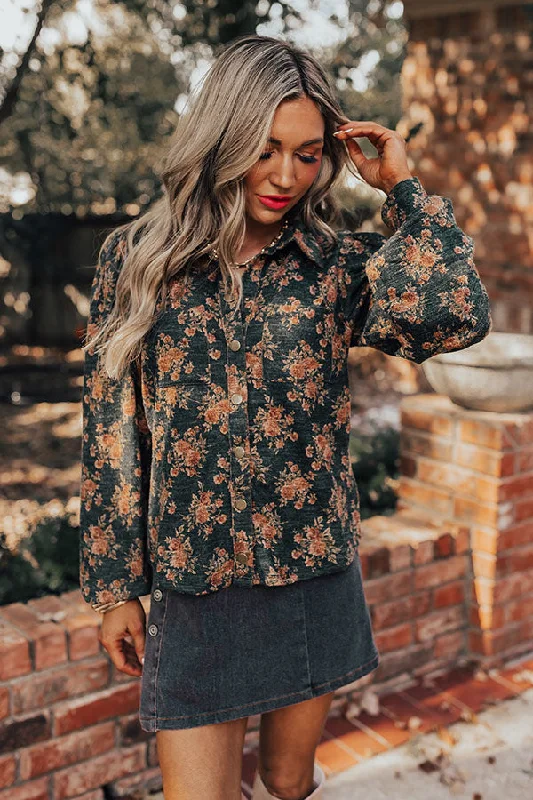 Autumn Blooms Knit Button Up in Hunter Green European