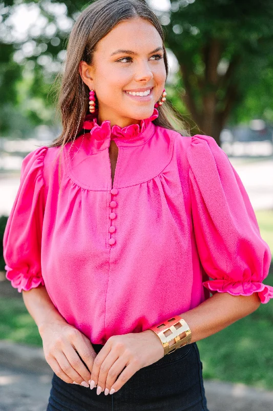 What A View Hot Pink Ruffle Blouse Sharp Women's Italian