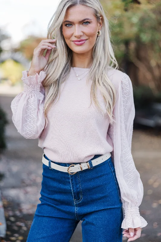 All So Feminine Blush Pink Lace Sweater Unique Women's Upcycled