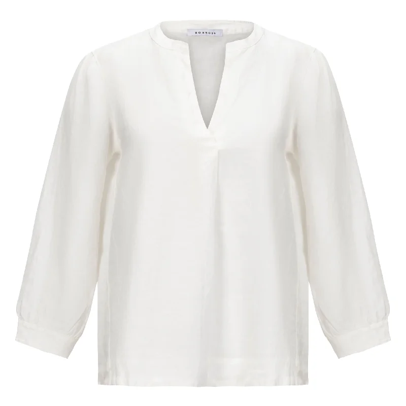 Linen Shirt - White Casual Women's Japanese 
