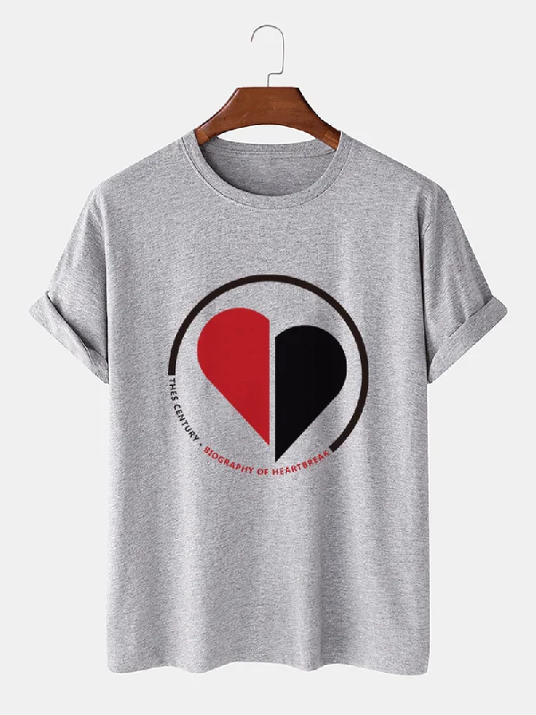 Mens 100% Cotton Heart Shape Cartoon Crew Neck T-Shirts garde