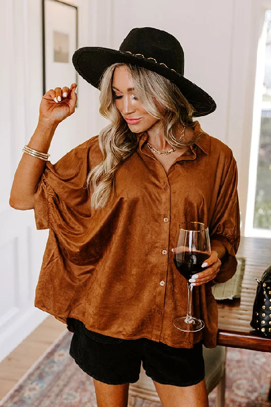 Social Gathering Faux Suede Button Up Polished Women's Silk