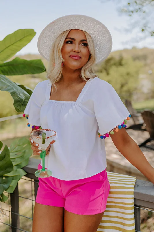 Aloha State Of Mind Pom Pom Shift Top Modern Women's 