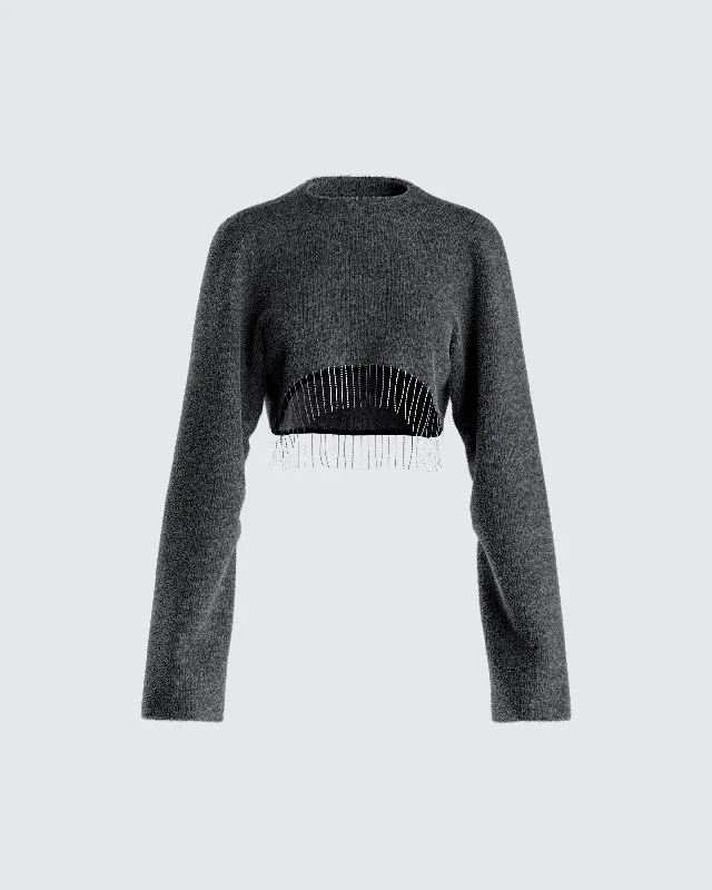 Josephine Grey Crystal Sweater Top Sleek Women's Metallic