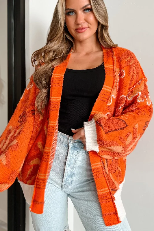 Bright Spot Open Front Floral Cardigan (Fire Orange) Artistic Women's Avant - 
