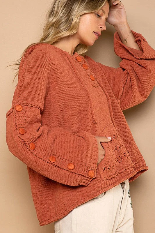 Not A Morning Person Oversized Hooded Sweater (Burnt Brick) Sophisticated Women's 
