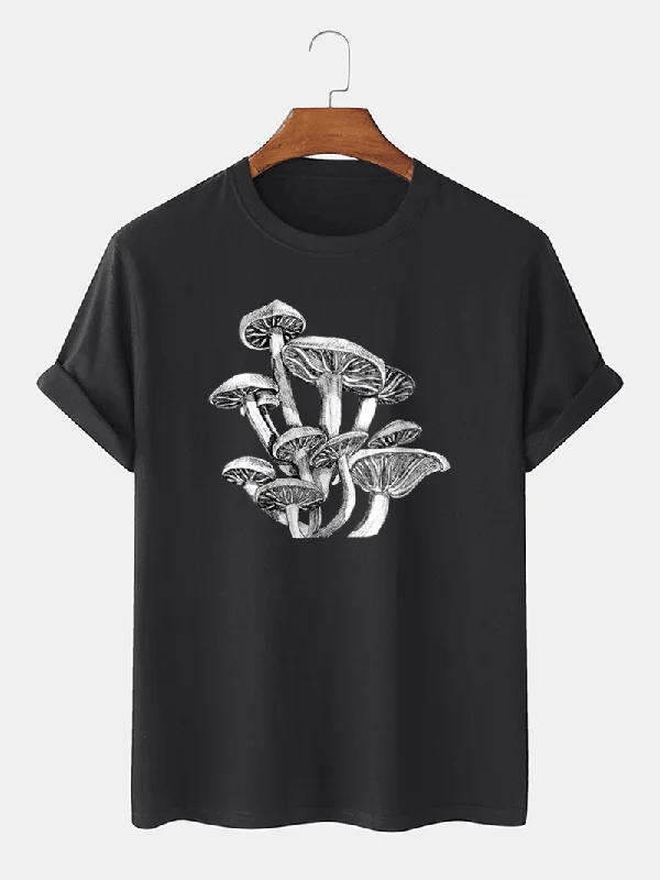 Mens Mushroom Sketches Print 100% Cotton O-Neck Short Sleeve T-Shirt Youthful Women's Anime - inspired