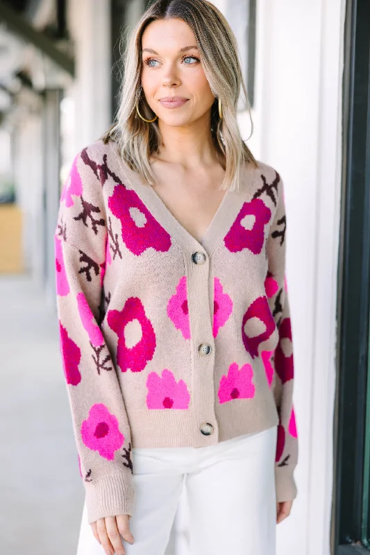 What You Want Taupe Brown Floral Cardigan Dynamic Women's Moto