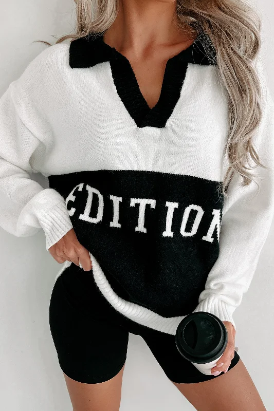 First Edition Graphic Colorblock Sweater (White/Black) Disco