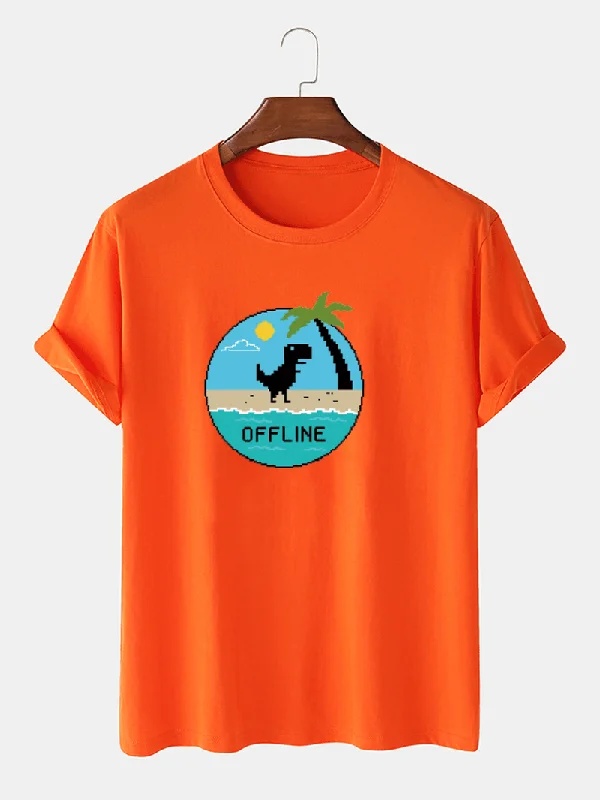 Mens 100% Cotton Cartoon Dinosaur Graphic Print Breathable Thin Casual T-Shirt Relaxed Women's 