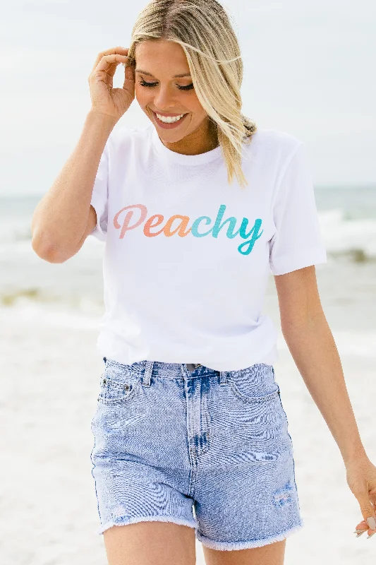 Peachy White Graphic Tee Trendy Women's Oversized