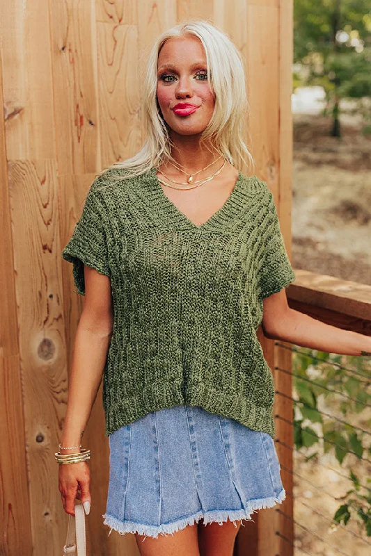 Block Party Chic Knit Top in Olive Streetwear Style for 