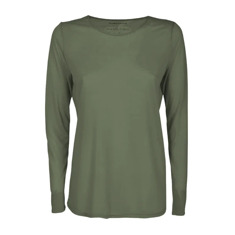 Long Sleeve Milk Crew Neck Top - Olive Dynamic Women's High - energy