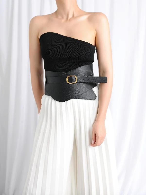 Black Bustier Ribbed-Knit Top Bold Women's Statement