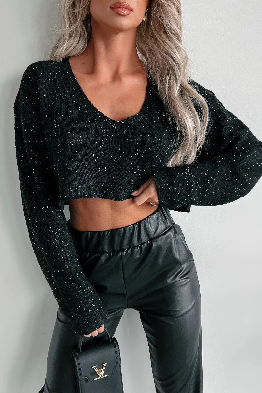 Last To Leave Speckle Knit Crop Sweater (Black) Adventure
