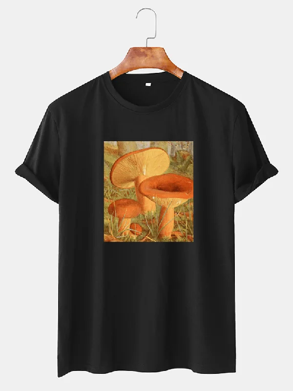 Mens Mushroom Graphic Print Thin O-Neck Short Sleeve T-Shirt Elegant Women's Formal 