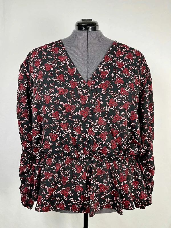 eloquii Size 28 Black & Burgundy Floral Shirt NWT Polished Women's Silk