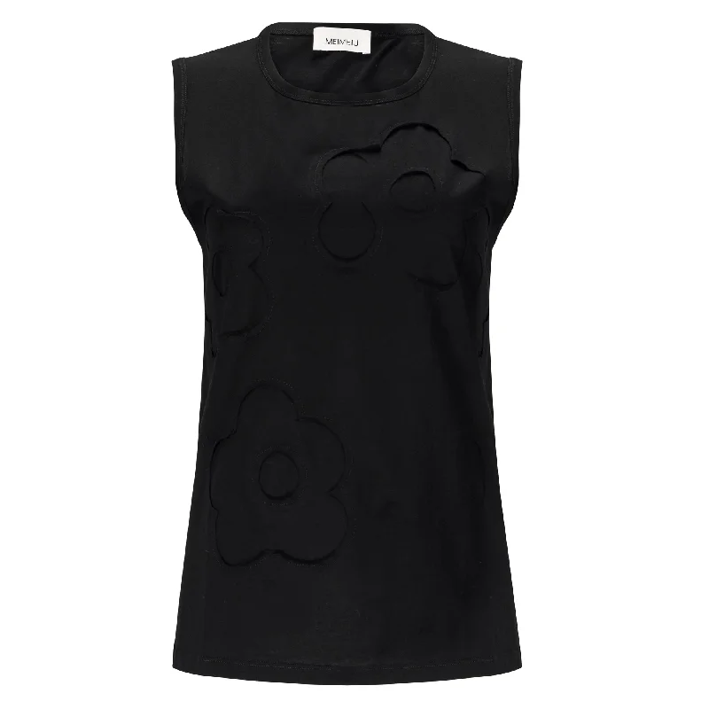 Flower Sleeveless Tee - Black French