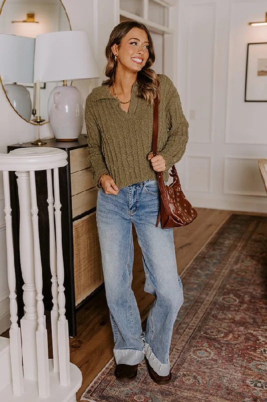 Harvest Hues Knit Sweater Top in Sage Practical Women's Quick - dry