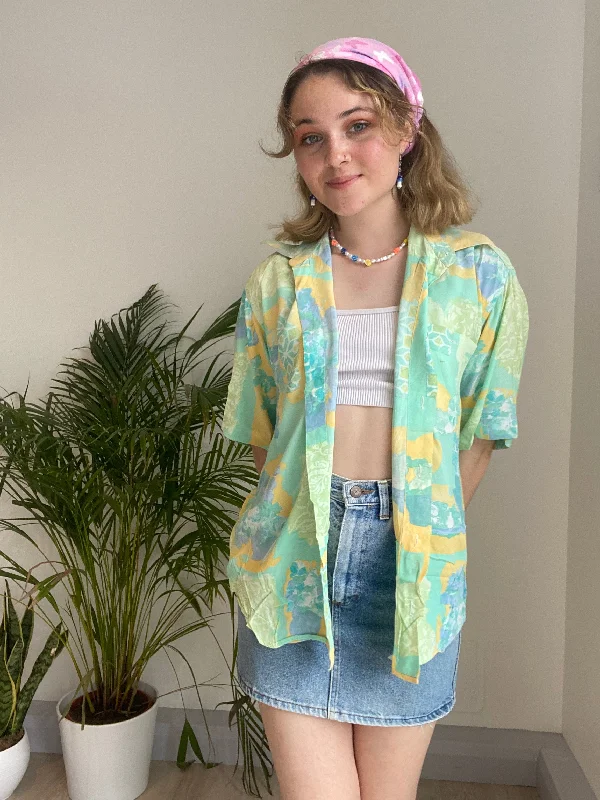 Vintage Colourful Short- Sleeve Blouse Sharp Women's Italian