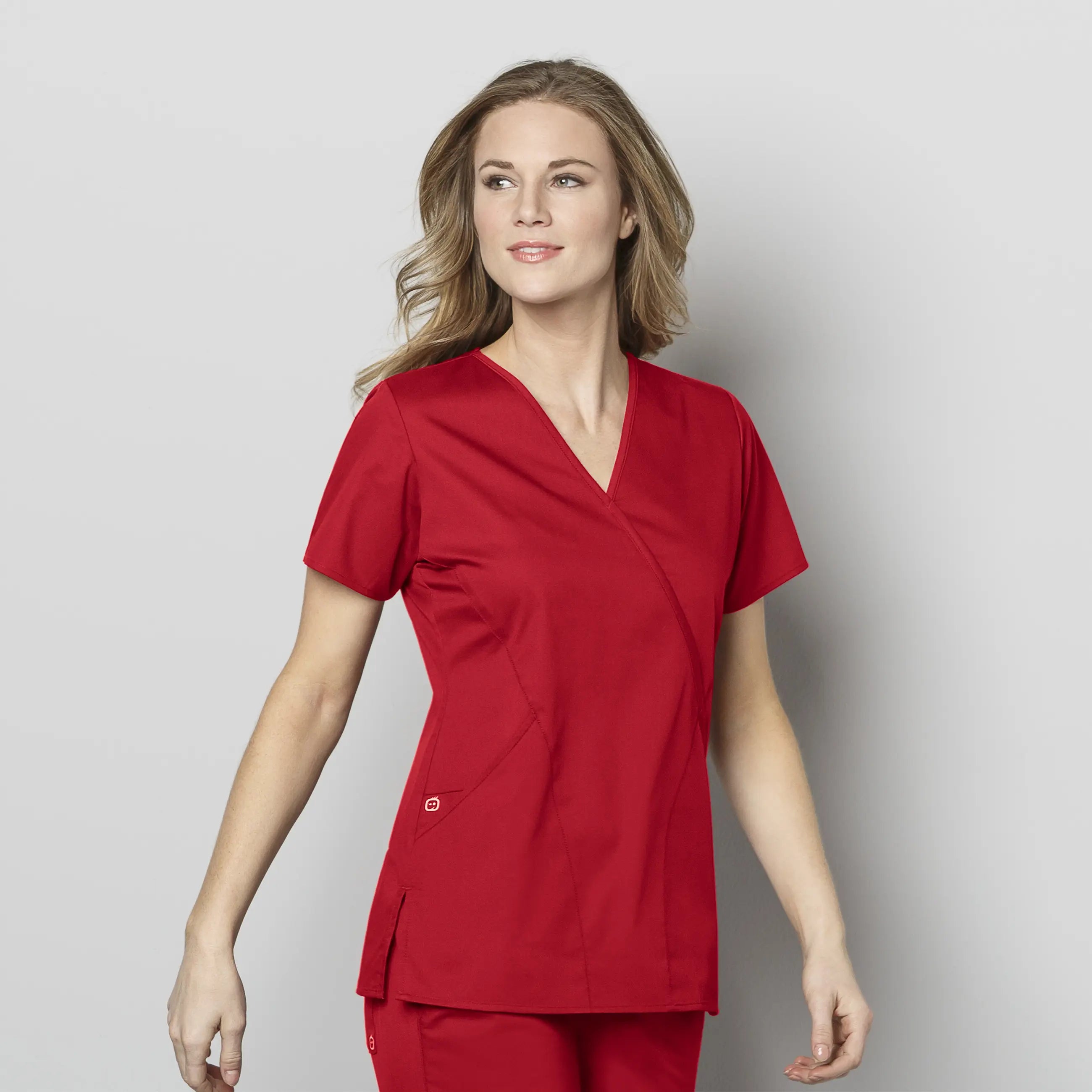 Wink Women's WonderWORK Mock Wrap Scrub Top - Red European