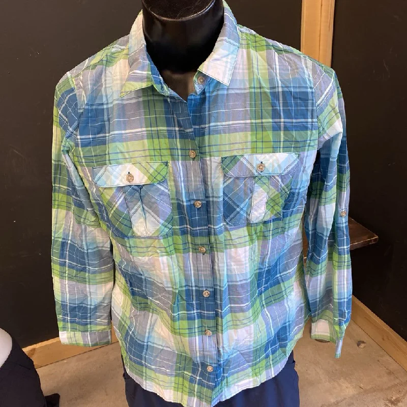 Eddie Bauer- Light weight plaid summer : Blue Green -women-XL Adventure