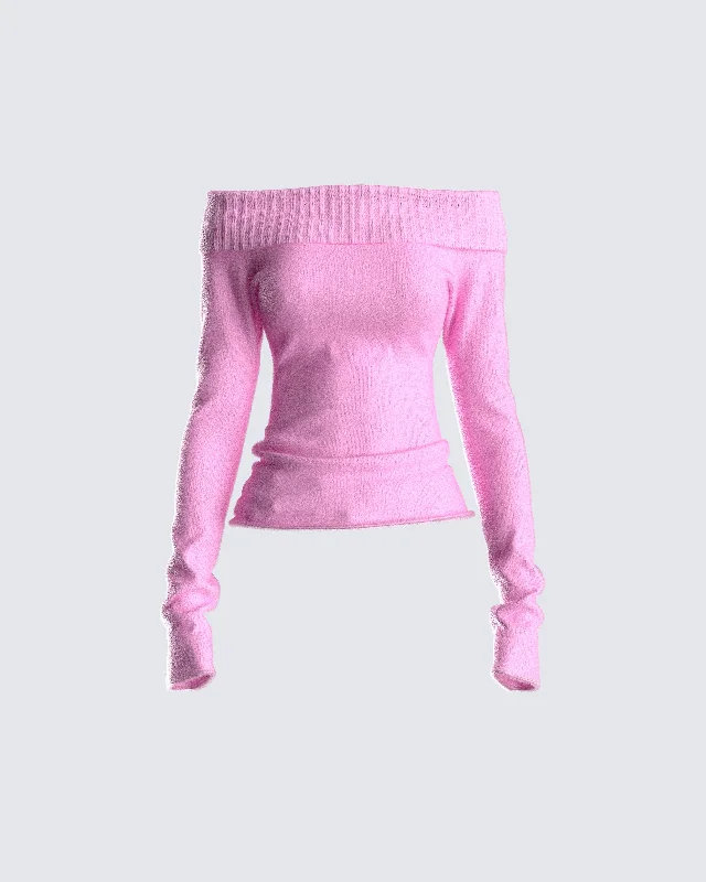 Lorraine Pink Sweater Knit Top Minimalist Women's Casual
