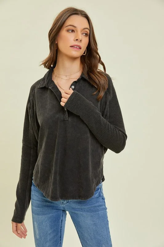Drawing Lines Long Sleeve Top (Black) Refined Women's 