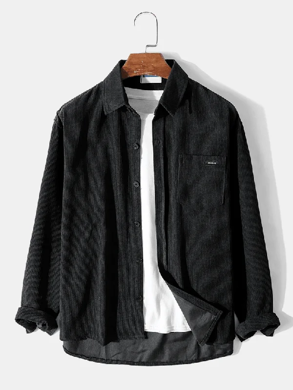 Mens Corduroy Pocket Vintage Outwear Shirt Trendy Women's Oversized