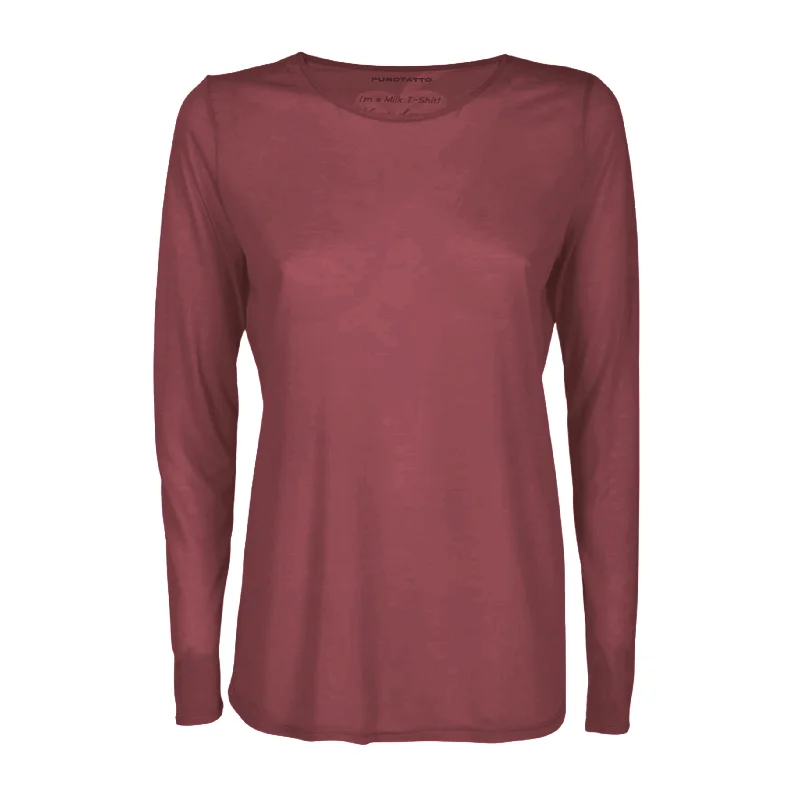 Long Sleeve Milk Crew Neck Top - Cranberry Youthful Women's Pop