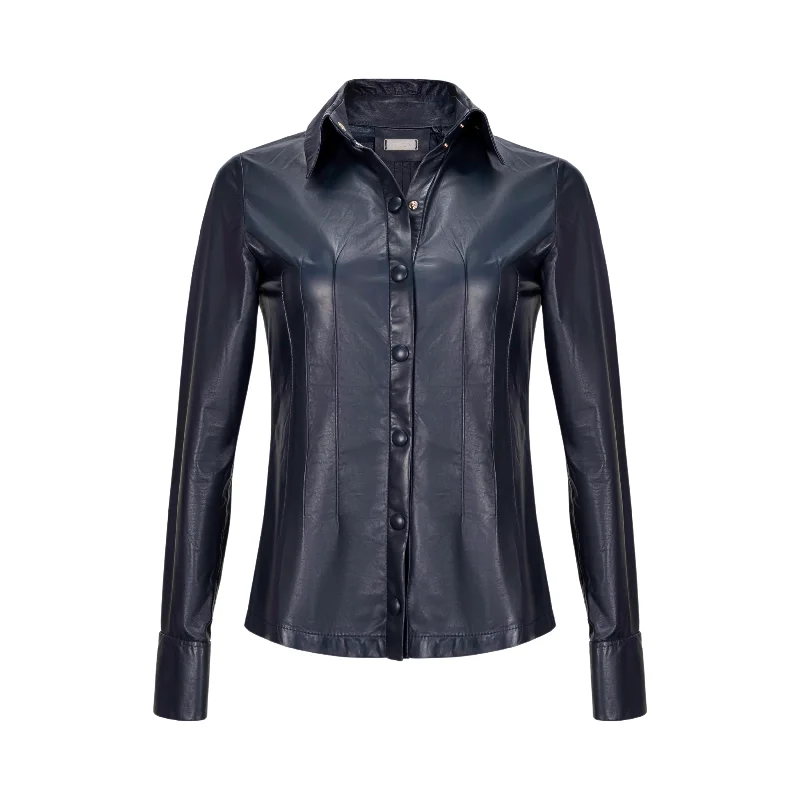 Fitted Leather Shirt - Deep Navy Preppy Women's College