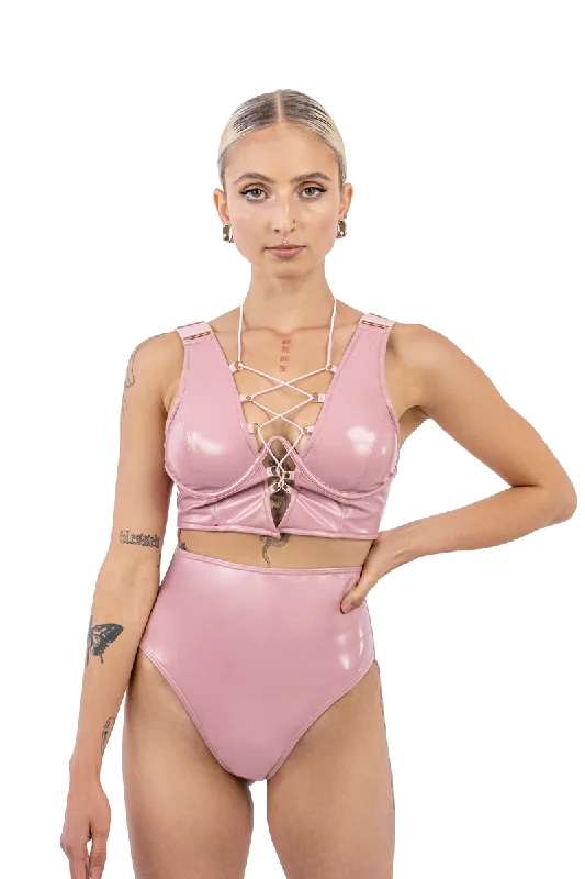 Naughty Thoughts Sinner Vinyl OO Top - Pink Sporty Women's Tennis