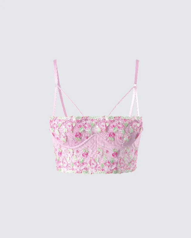 Olivia Pink Flower Corset Top Sustainable Organic