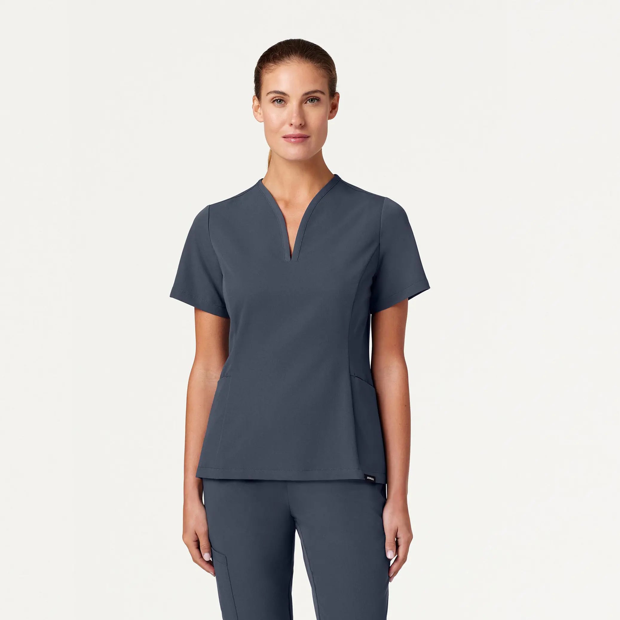 Jaanuu Women's Calix Fit & Flare Scrub Top - Carbon Gray Sophisticated Women's Tailored