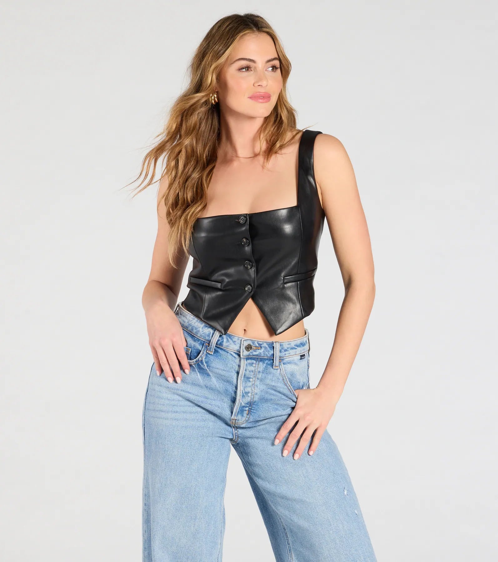 Attractive Influence Square Neck Button Vest Confident Women's High - fashion