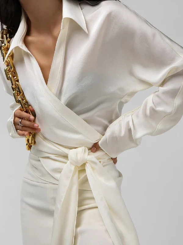 Ivory Silky Multi Way Wrap Blouse Traditional Women's 