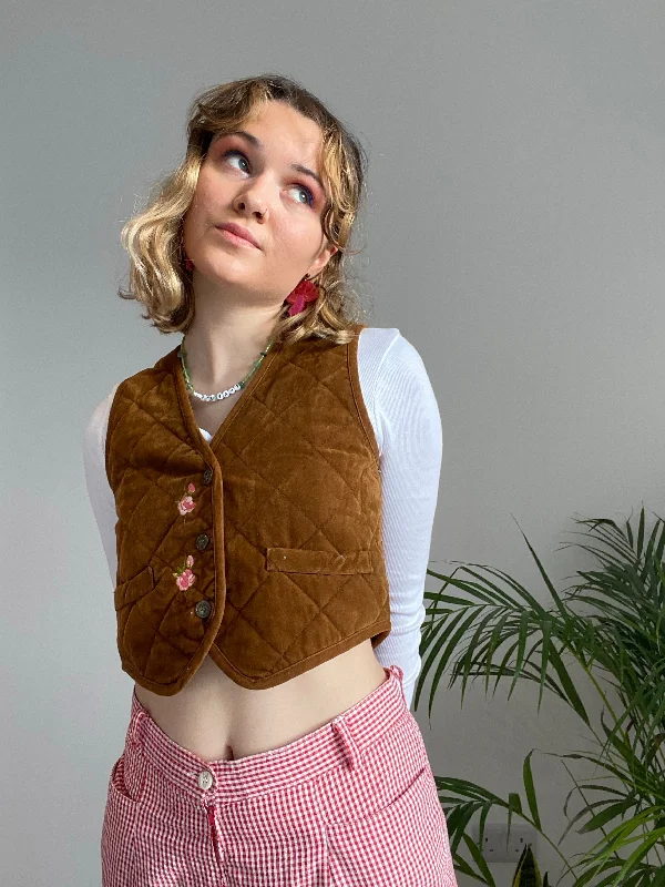 Brown Waistcoat Laid - back Women's Style