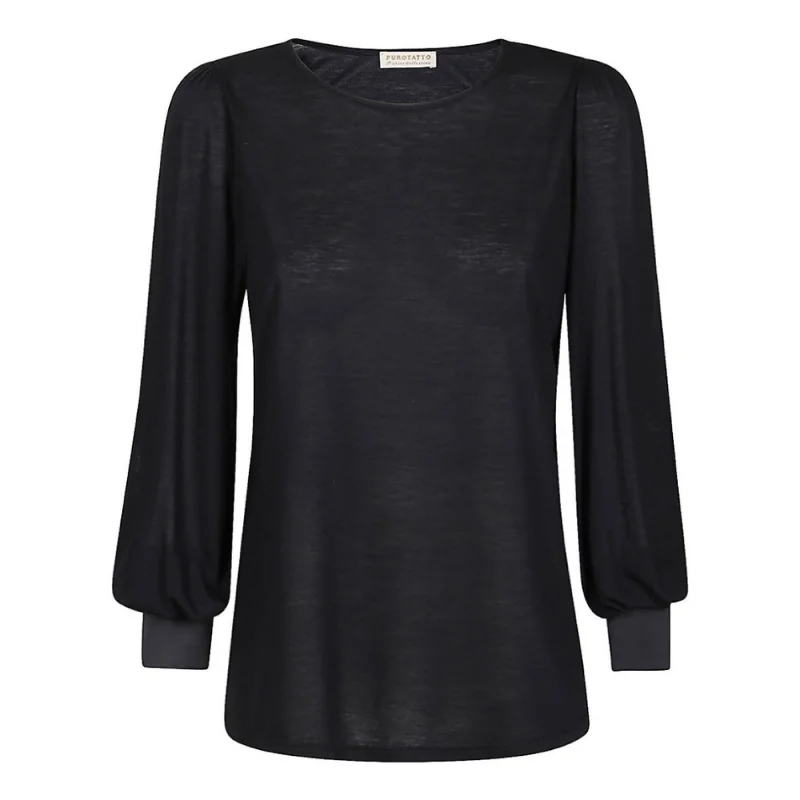 Satin Cuff Milk Crew Neck Top - Black Edgy Women's Punk