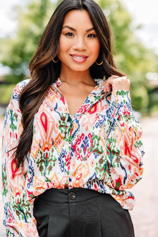 This Is It Salmon Pink Ornamental Print Blouse Sustainable Organic