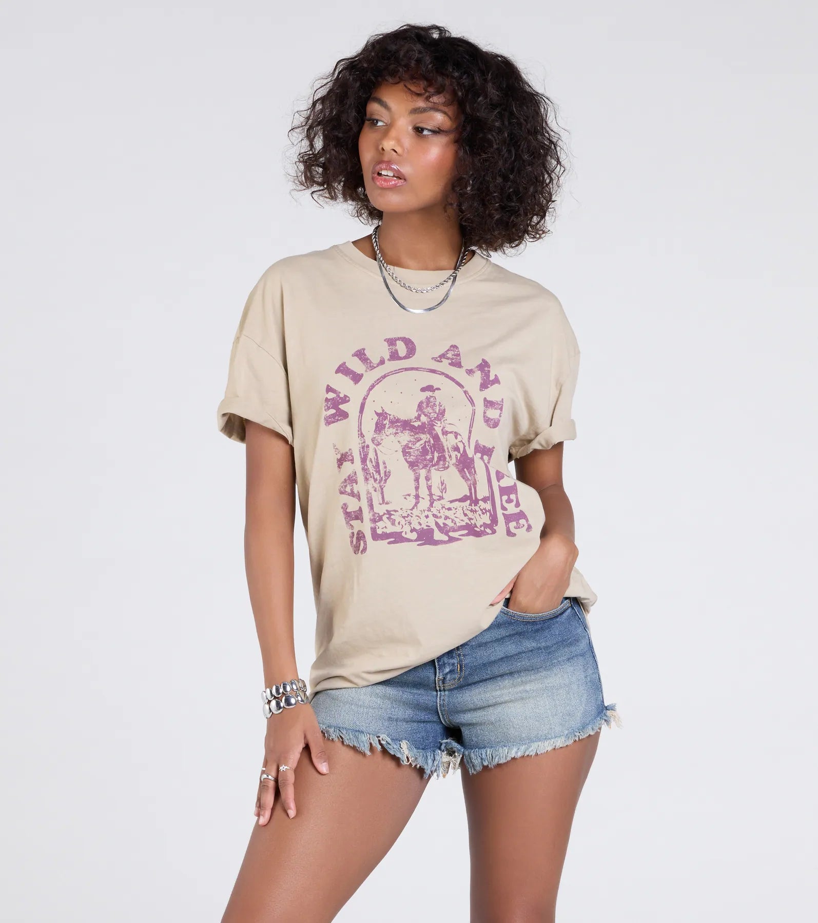 Stay Wild Oversized Graphic Tee Classic Women's Pin - striped
