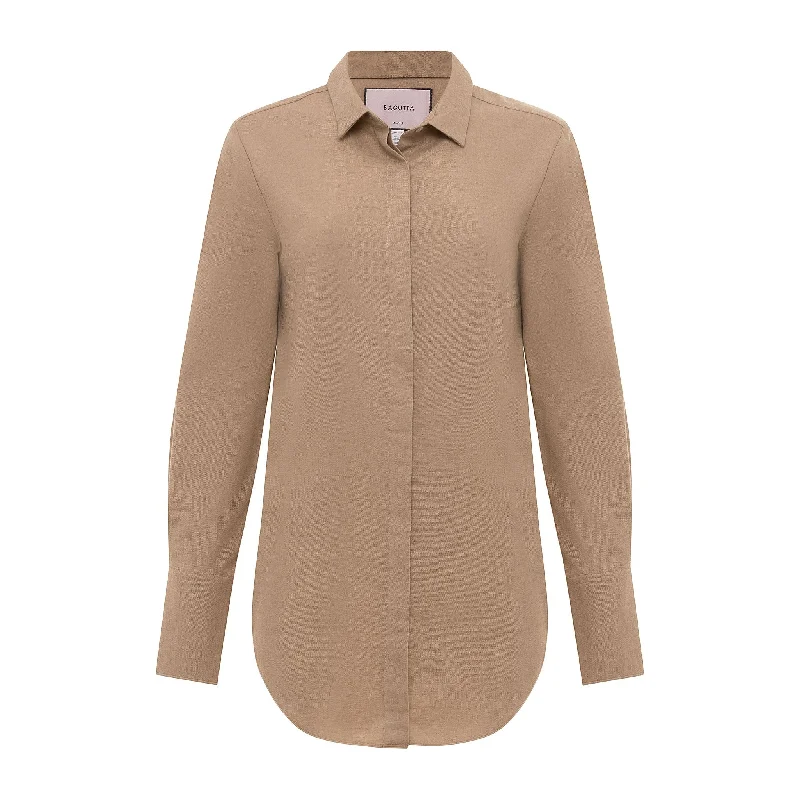 Cotton and Cashmere Button Down - Camel Contemporary 