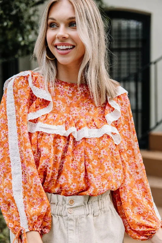 This One's For You Orange Floral Blouse Youthful Women's Anime - inspired