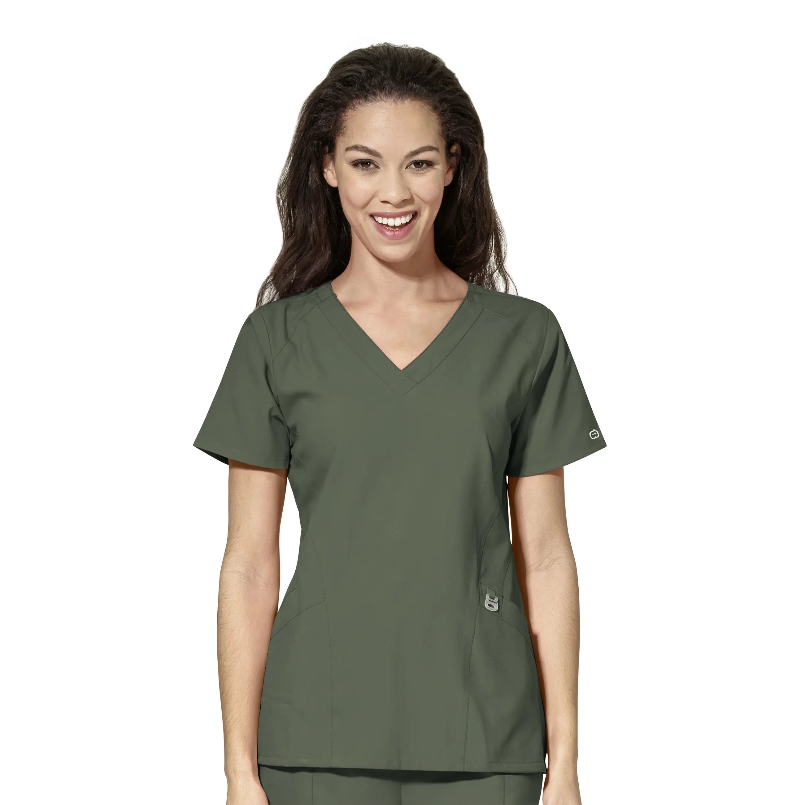 Wink Women's Stylized V-Neck Scrub Top - Olive Earthy Women's Hemp - based