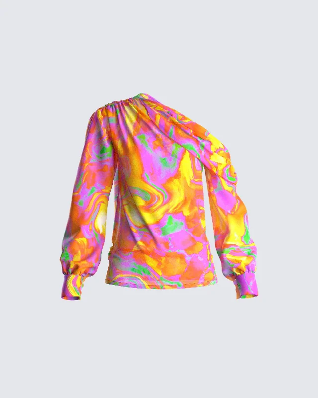 Monica Abstract Print Draped Top British Gentlewoman Style