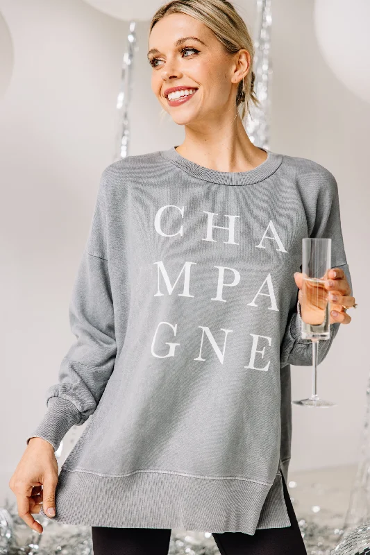 Champagne Gray Graphic Slouchy Pullover Modern Women's 
