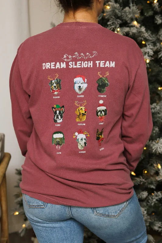 Dog Sleigh Team Long Sleeve Graphic Tee (brick) Edgy Women's Punk