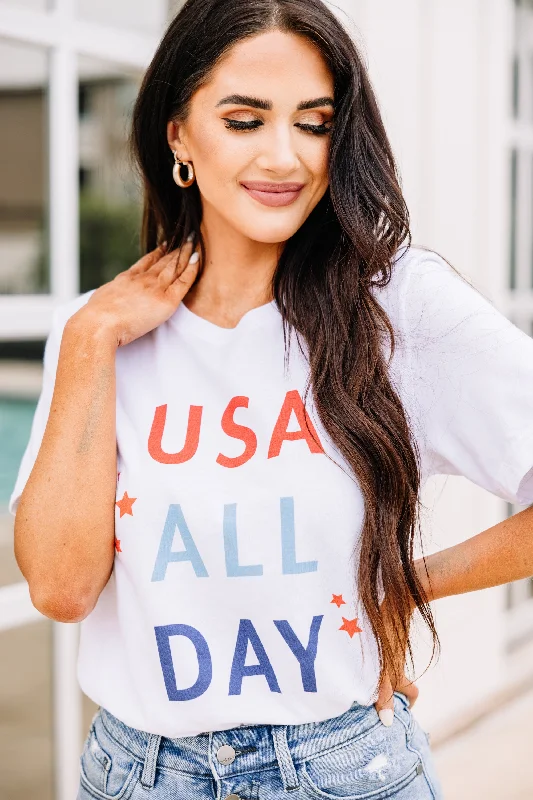 USA All Day White Graphic Tee Youthful Women's Anime - inspired