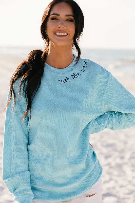 Ride The Wave Aqua Blue Embroidered Corded Sweatshirt Sharp Women's Italian