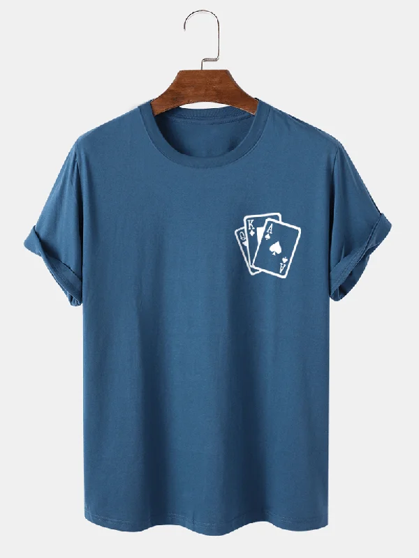 Mens Poker Chest Print 100% Cotton Casual Short Sleeve T-Shirt Hip Women's Urban